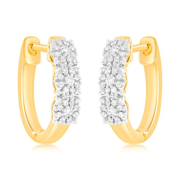 9ct Yellow Gold 1 10 Carat Diamond Hoop Earrings set with 54 Round Brilliant Cut Diamonds Hot on Sale