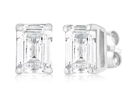 Luminesce Lab Grown Emerald Shaped 1 Carat Diamond Stud Earrings in 14ct White Gold Discount