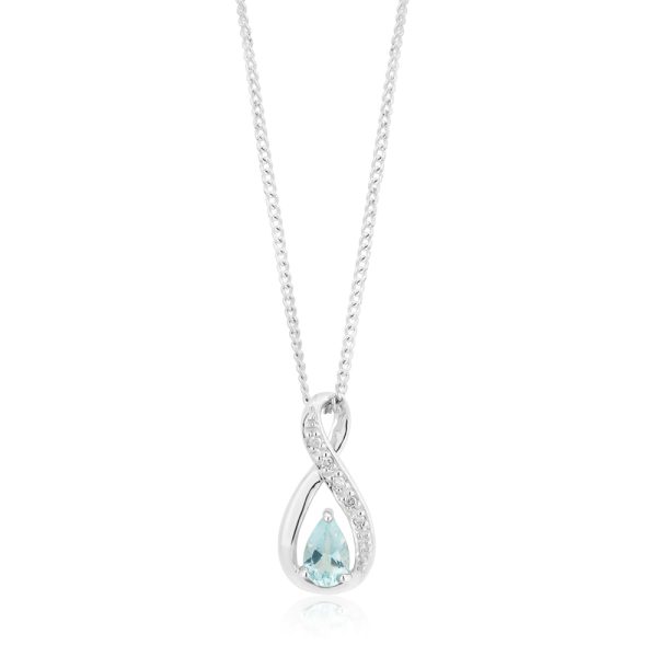 9ct White Gold Aquamarine & Diamond Infinity Pendant Online Hot Sale