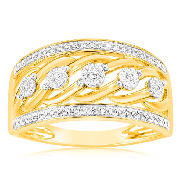 9ct Yellow Gold 1 10 Carat Diamond Ring set with 55 Round Brilliant Cut Diamonds in Disc Setting For Cheap