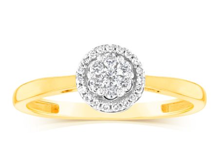 9ct Yellow Gold 1 7 Carat Diamond Cluser Halo Ring Fashion