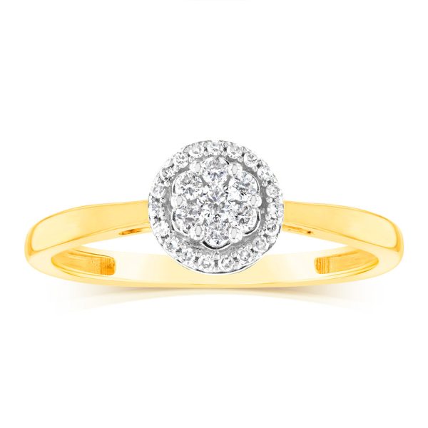 9ct Yellow Gold 1 7 Carat Diamond Cluser Halo Ring Fashion