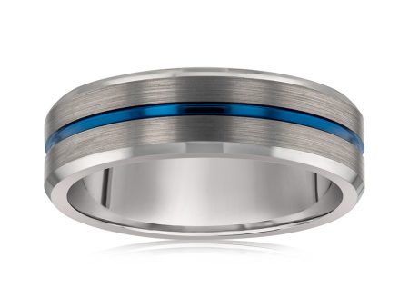 Blue Stripe 6mm Tungsten Ring For Discount