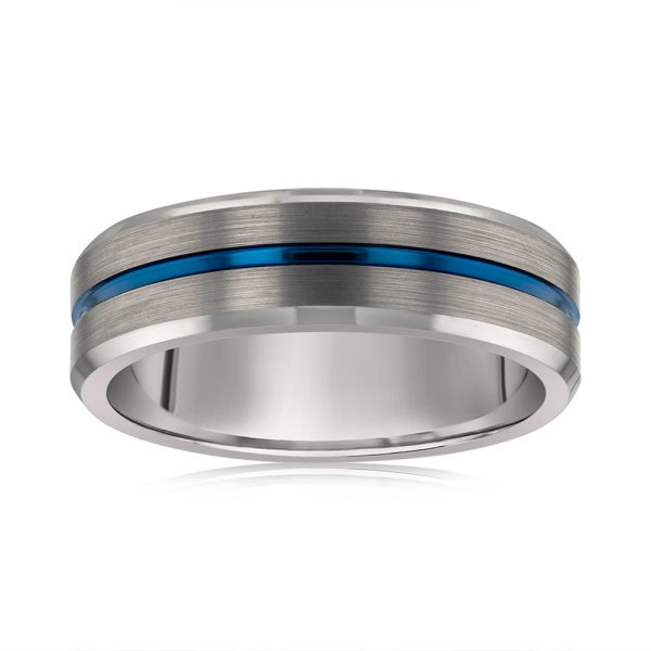 Blue Stripe 6mm Tungsten Ring For Discount