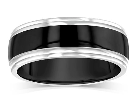 Stainless Steel Black Stripe Two Tone Ring Online Sale