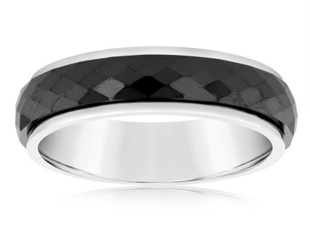 Forte Stainless Steel Diamond Cut Black 6mm Wide Ring on Sale