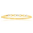 9ct Yellow Gold Silver Filled Infinity White Cubic Zirconia Hinge Bangle 61mm For Sale