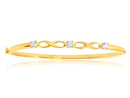 9ct Yellow Gold Silver Filled Infinity White Cubic Zirconia Hinge Bangle 61mm For Sale