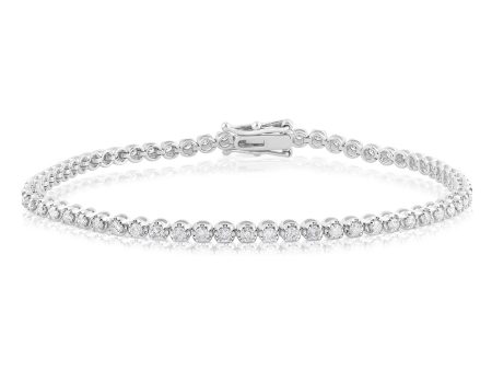 9ct White Gold 1.5 Carat Natural Diamond 18cm Bracelet For Sale