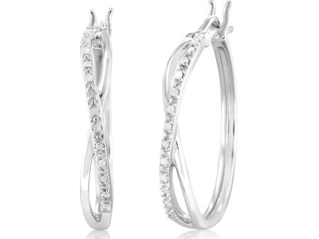 1 10 Carat Diamond Crossover Hoop Earrings in Sterling Silver Discount