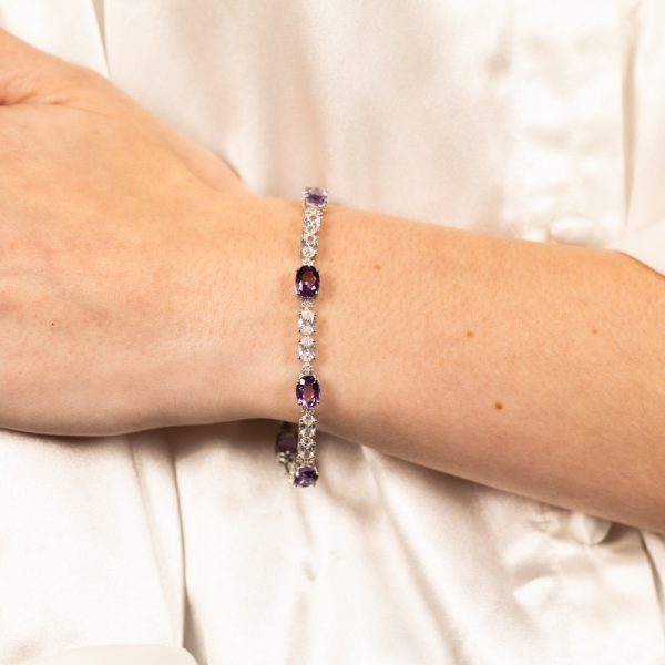 7 Amethyst & 35 Cubic Zirconia Bracelet in Sterling Silver Online