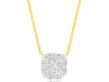 9ct Yellow Gold 1 10 Carat Diamond Pendant with 9 Brilliant Cut Diamonds in Disc Setting Supply