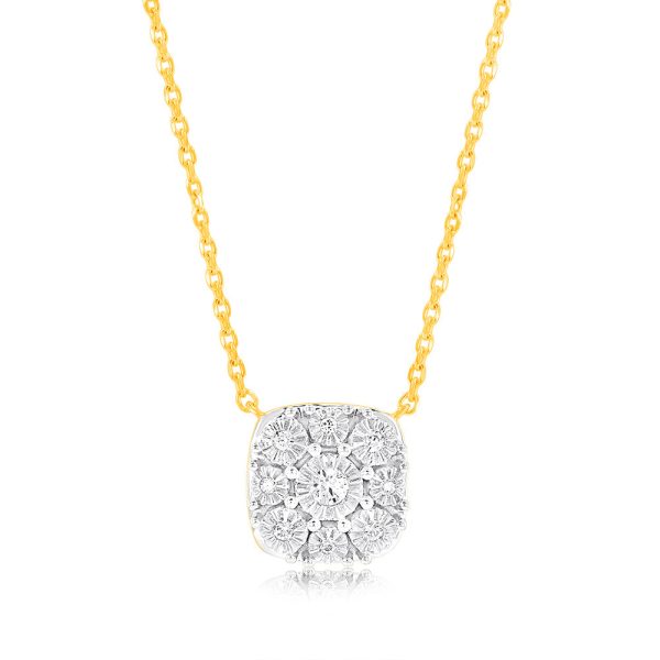 9ct Yellow Gold 1 10 Carat Diamond Pendant with 9 Brilliant Cut Diamonds in Disc Setting Supply