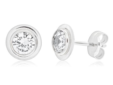 9ct White Gold Shimmering Cubic Zirconia Stud Earrings Cheap