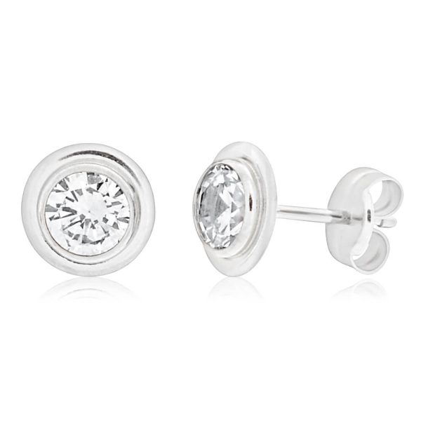 9ct White Gold Shimmering Cubic Zirconia Stud Earrings Cheap