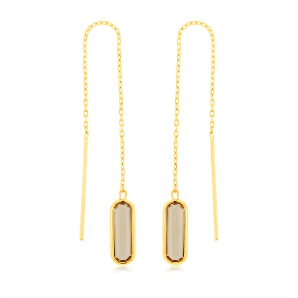 9ct Yellow Gold  Natural Quartz Threader Drop Earrings Online Hot Sale