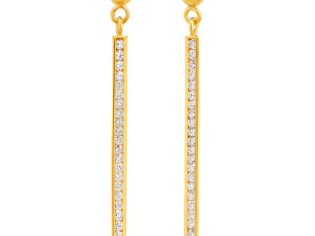 9ct Gold Cubic Zirconia Silver Filled Bar Drop Earrings Fashion