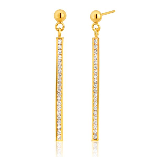 9ct Gold Cubic Zirconia Silver Filled Bar Drop Earrings Fashion