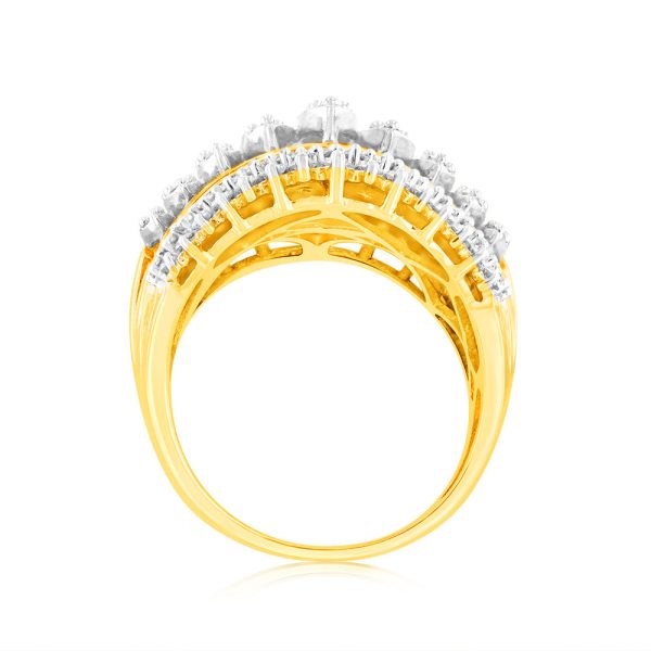 10ct Yellow Gold 2 Carat Diamond Ring with Taper and Round Brilliant Cut Diamonds Online