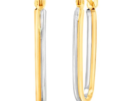 9ct Yellow And White Gold Two Tone Elongated Hoop Earring Online Hot Sale