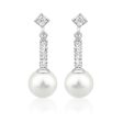 9ct White Gold Cubic Zirconia + Pearl Drop Earrings For Discount