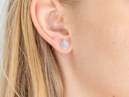 9ct White Gold Zirconia Pear Shape Halo Studs For Cheap