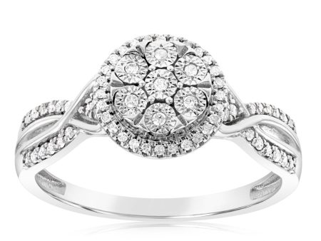 Sterling Silver 0.15 Carat Diamond Ring With 61 Brilliant Cut Diamonds Online