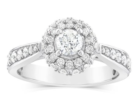 9ct White Gold Fancy Brilliant Round Shaped Ring in 1 Carat Natural Diamonds on Sale