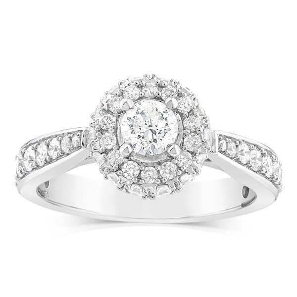 9ct White Gold Fancy Brilliant Round Shaped Ring in 1 Carat Natural Diamonds on Sale