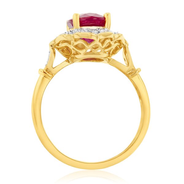 9ct Yellow Gold 2.70ct Natural Enhanced Ruby and Diamond Ring For Cheap