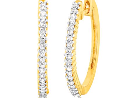 1 4 Carat Diamond Hoop Earrings in Gold Plated Silver For Discount