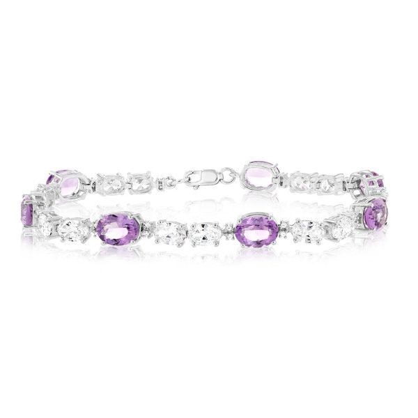 7 Amethyst & 35 Cubic Zirconia Bracelet in Sterling Silver Online