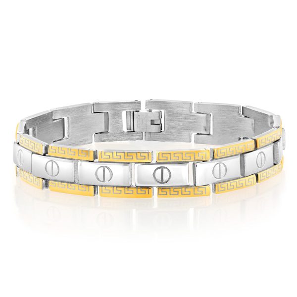 Stainless Steel Greek Key 20.3cm Bracelet on Sale