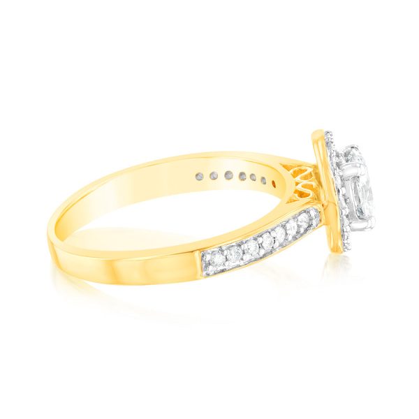 14ct Yellow Gold 1 Carat Brilliant Cut Diamond Halo Solitaire Ring with Diamonds on Shank For Cheap