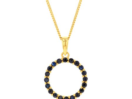 9ct Yellow Gold 15mm Natural Black Sapphire Circle of Life Pendant For Discount