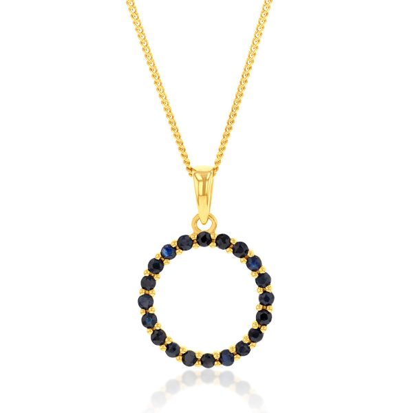 9ct Yellow Gold 15mm Natural Black Sapphire Circle of Life Pendant For Discount