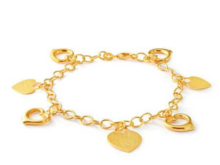 9ct Yellow Gold Silver Filled Plain and Heart Shape Charms on 19cm Belcher Bracelet Sale