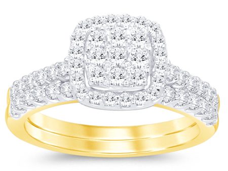 1 Carat Diamond Cushion Shaped Bridal Set in 9ct Yellow Gold Online Hot Sale