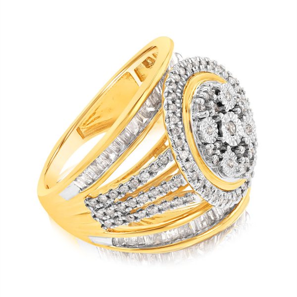 9ct Yellow Gold 1 Carat Diamond Oval Cushion Shape Cluster Dress Ring Online now