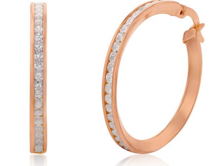 9ct Rose Gold Silverfilled Cubic Zirconia On 20mm Hoop Earrings. For Discount