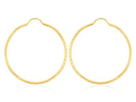 9ct Yellow Gold 30mm Diamond Cut Hoop Earrings Sale