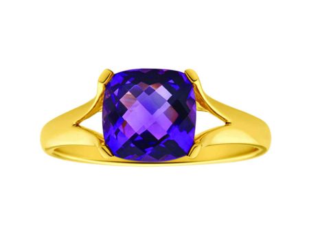 9ct Yellow Gold 8mm Cushion Cut Amethyst Ring Online Sale