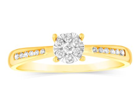 9ct Yellow 1 4 Carat Round Cluster Diamond Ring For Sale