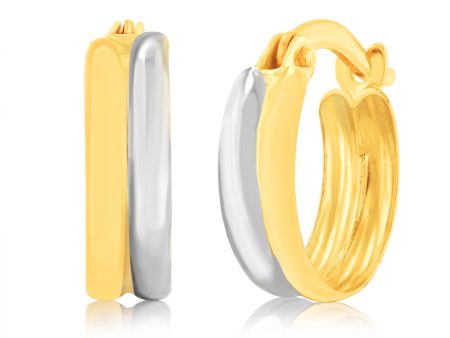 9ct White And Yellow Gold Two tone Fancy Hoop Earrings Fashion