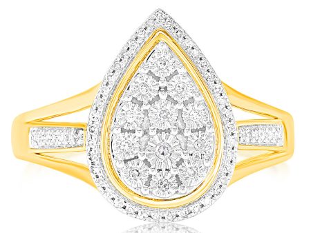 9ct Yellow Gold 1 10 Carat Diamond Ring set with 58 Round Brilliant Cut Diamonds Online