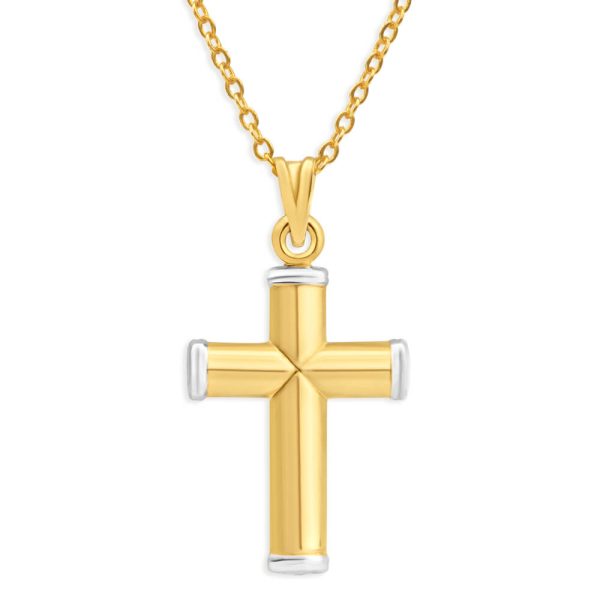 9ct Yellow Gold Silver Filled Plain Two Tone Cross Pendant Discount