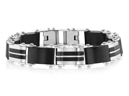 Stainless Steel Black And Silver Hinged 21cm Bracelet For Sale