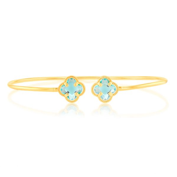 9ct Yellow Gold Silverfilled Blue Clover Fancy Open Bangle For Cheap