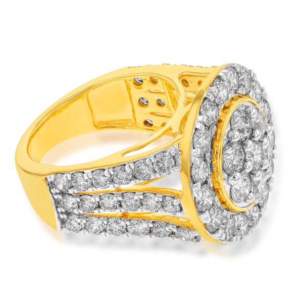 9ct Yellow Gold 4 Carat Diamond Round Shape Cluster Ring Supply