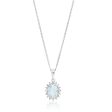 9ct White Gold Aquamarine + Diamond Pendant With 45cm Chain Fashion